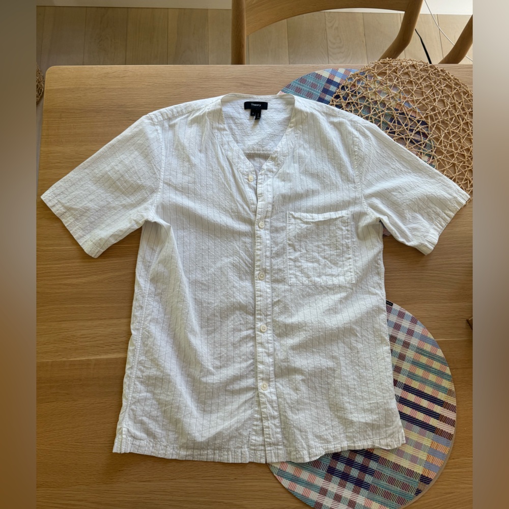 Theory collarless v neck “baseball shirt”